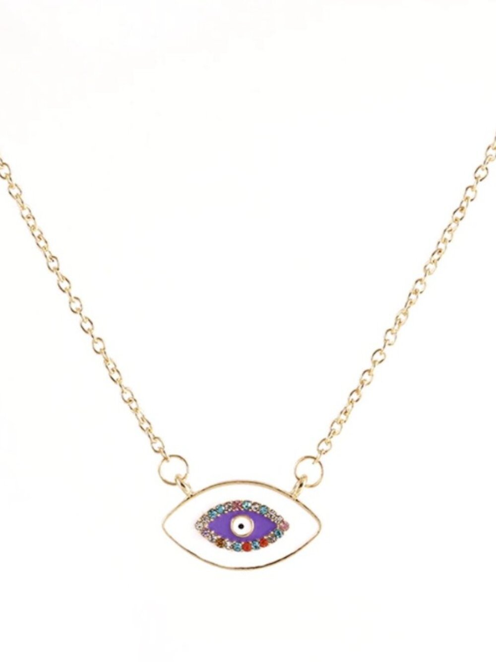 Evil Eye Gold & Purple Enamel  Boho Chic Turkish Symbol Fashion Necklace
